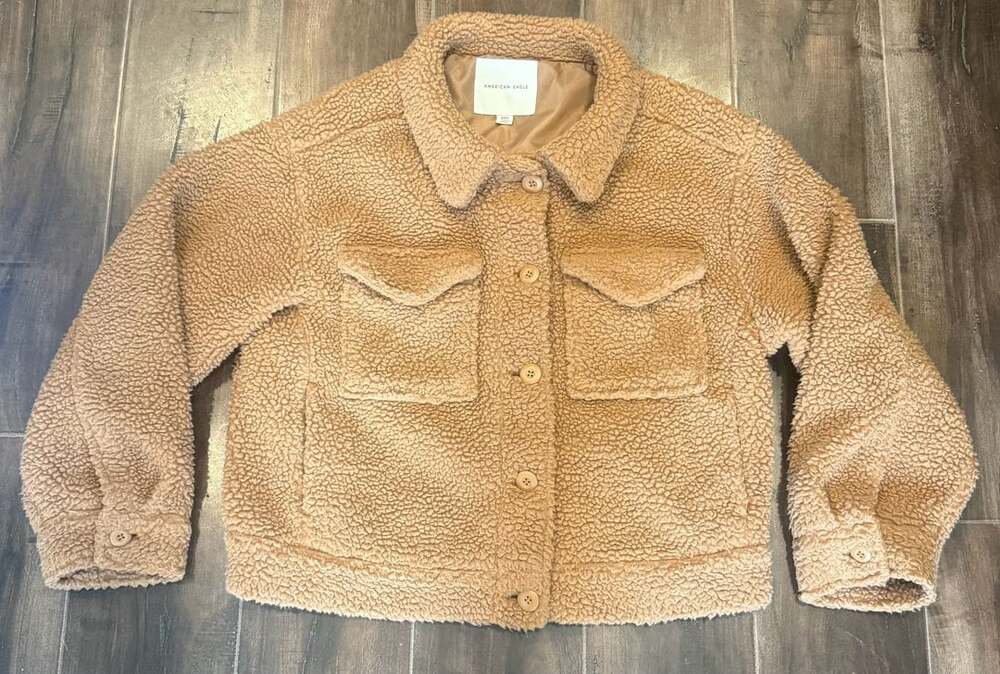 American Eagle Women's Brown Sherpa Teddy Fleece Button Up Jacket Size M